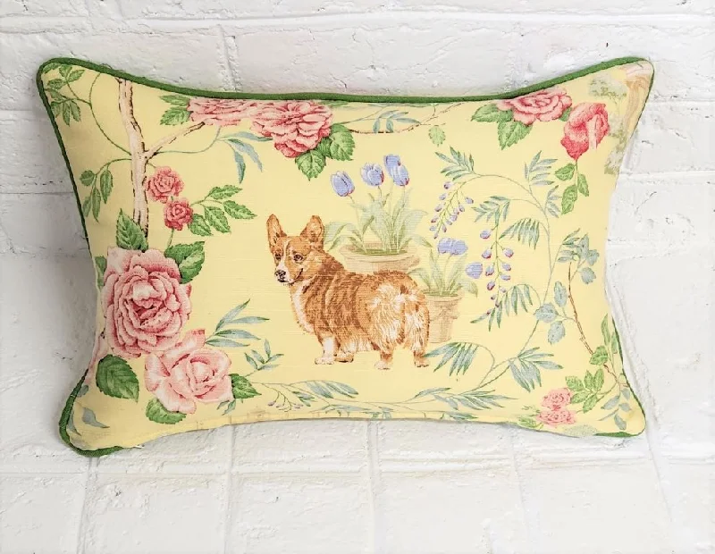 Yellow Corgi Lumbar Pillow Cover