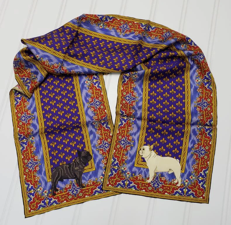 French Bulldog Long Silk Scarf