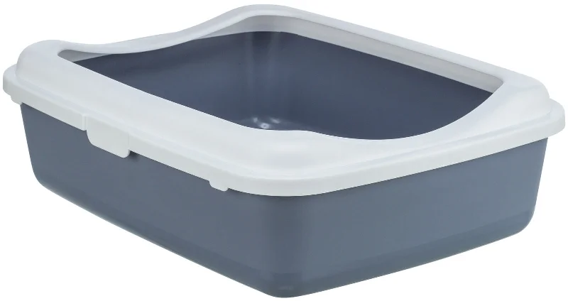 Classic cat litter tray, with rim, 37 x 15 x 48 cm, purple/white