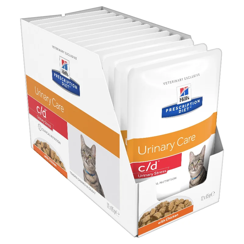 Hills Prescription Diet Cat c/d Multicare Urinary Stress Chicken Wet Food Pouches 85g x 12