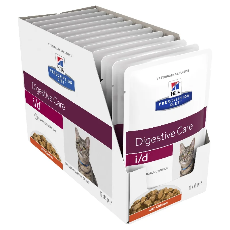 Hills Prescription Diet Cat i/d Digestive Care Chicken Wet Cat Food Pouches 85g x 12