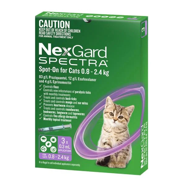 Nexgard Spectra Cat 0.8-2.4kg Small Spot On All in One Flea and Worm Treatment 3 Pack<3 <3 <3